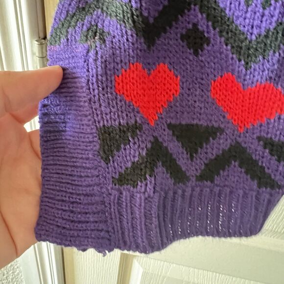 NWT Vintage Objectives Tunic Sweater Purple W Black & Red Hearts NOS Size Large - Picture 7 of 12